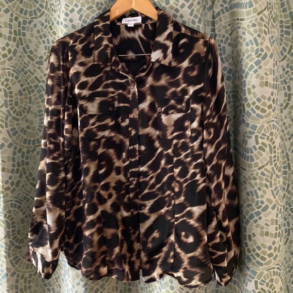 Calvin Klein Animal Print Blouse L - Picture 1 of 6